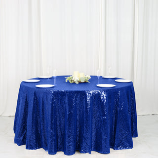 Elevate Your Event Decor with the Royal Blue Seamless Premium Sequin Round Tablecloth