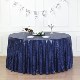 Navy Blue Seamless Premium Sequin Round Tablecloth