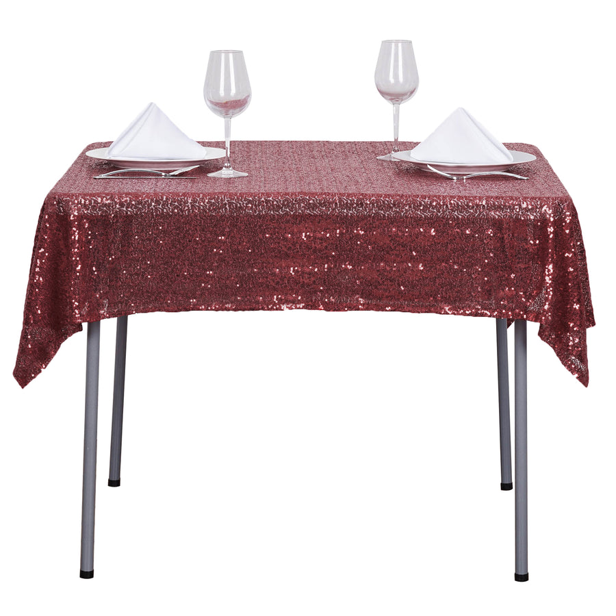 54 inch x 54 inch Burgundy Premium Sequin Square Tablecloth