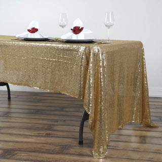 Elevate Your Event with the Champagne Sequin Rectangle Tablecloth