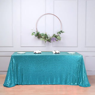 Elevate Your Event with the Turquoise Sequin Rectangle Tablecloth