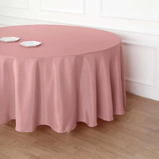 Create an Elegant Atmosphere with the Dusty Rose 108" Polyester Round Tablecloth Create an Elegant Atmosphere with the Dusty Rose 108" Polyester Round Tablecloth