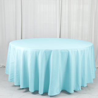 Create a Stylish and Elegant Atmosphere with the 108" Blue Seamless Polyester Round Tablecloth