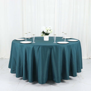 Add Elegance to Your Event with the Peacock Teal Round Tablecloth Add Elegance to Your Event with the Peacock Teal Round Tablecloth