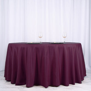 Elevate Your Event Decor with the Eggplant 120" Seamless Polyester Round Tablecloth