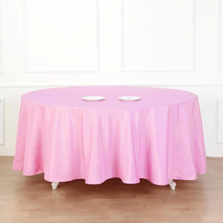 Add a Pop of Elegance with the 120" Pink Seamless Polyester Round Tablecloth