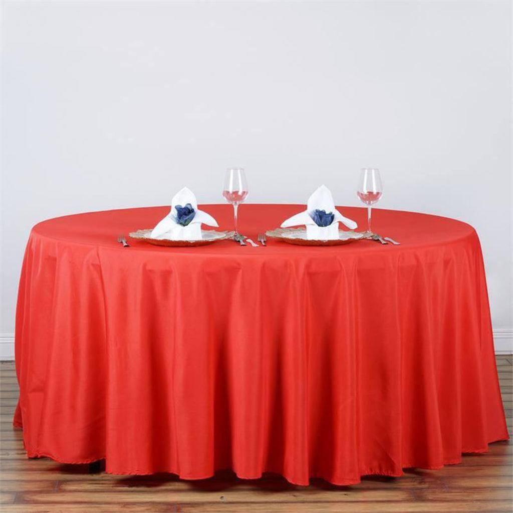 Visual Textile Round Cherry Red Woven Polyester Tablecloth - 96Dia