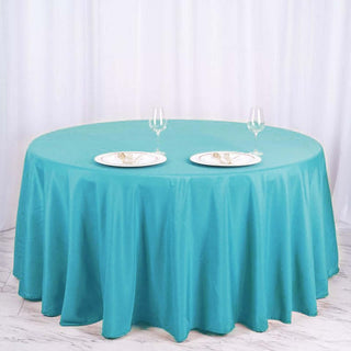 Turquoise Seamless Polyester Round Tablecloth - Add Elegance to Your Events Turquoise Seamless Polyester Round Tablecloth - Add Elegance to Your Events
