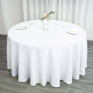 Elevate Your Event with the 120" White Seamless Polyester Round Tablecloth Elevate Your Event with the 120" White Seamless Polyester Round Tablecloth
