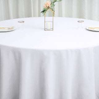 Create Timeless Elegance with the 120" White Seamless Polyester Round Tablecloth