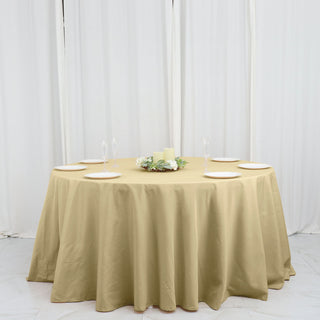 Add Elegance to Your Event with the Champagne Seamless Polyester Round Tablecloth