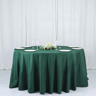 Elevate Your Event Decor with the 132" Hunter Emerald Green Seamless Polyester Round Tablecloth Elevate Your Event Decor with the 132" Hunter Emerald Green Seamless Polyester Round Tablecloth