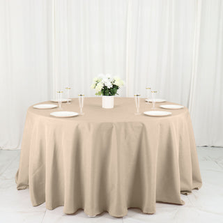Elevate Your Event with the 132" Nude Seamless Polyester Round Tablecloth