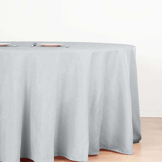 Elegant Silver Polyester Tablecloth for Stunning Event Decor Elegant Silver Polyester Tablecloth for Stunning Event Decor