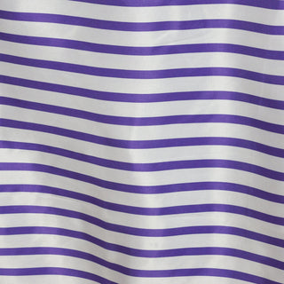 Add Elegance to Your Event with the White/Purple Seamless Stripe Satin Rectangle Tablecloth