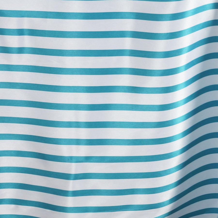 60 inch x126 inch White/Turquoise Striped Satin Tablecloth#whtbkgd