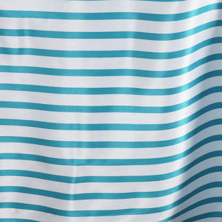 Unleash Your Creativity with the White/Turquoise Stripe Satin Tablecloth