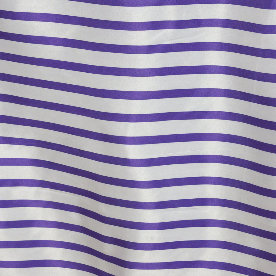 90 inch x156 inch White/Purple Stripe Satin Tablecloth 