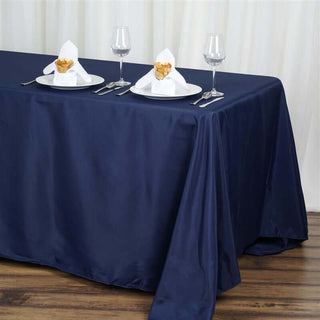 Add Elegance to Your Event with a Navy Blue Polyester Rectangular Tablecloth Add Elegance to Your Event with a Navy Blue Polyester Rectangular Tablecloth