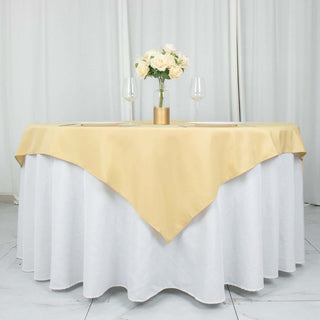 Champagne Premium Polyester Square Table Overlay - Add Elegance to Your Event Decor Champagne Premium Polyester Square Table Overlay - Add Elegance to Your Event Decor