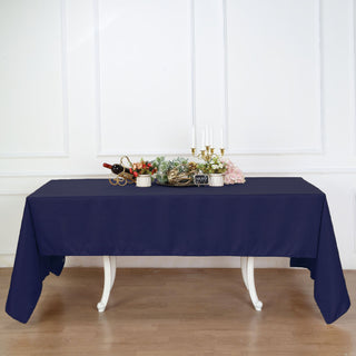 Upgrade Your Event Decor with the Navy Blue Polyester Rectangular Tablecloth