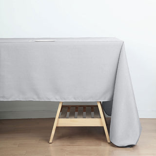 Elevate Your Event with the Silver Polyester Tablecloth