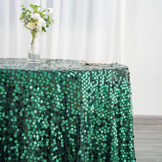 120" Hunter Emerald Green Seamless Big Payette Sequin Round Tablecloth - Perfect for Weddings and Parties