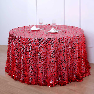 Add a Touch of Elegance to Your Event with the 120" Red Seamless Big Payette Sequin Round Tablecloth