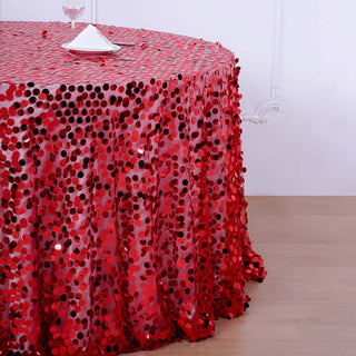 Unleash Your Creativity with the 120" Red Seamless Big Payette Sequin Round Tablecloth