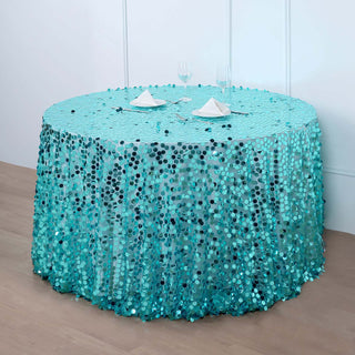 Turquoise 120" Seamless Big Payette Sequin Round Tablecloth