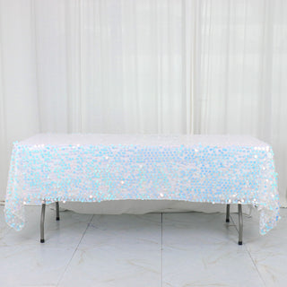 Add Sparkle and Elegance to Your Event with the Iridescent Blue Sequin Tablecloth