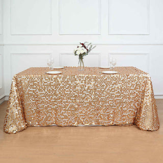 Matte Champagne 90"x132" Seamless Big Payette Sequin Rectangular Tablecloth