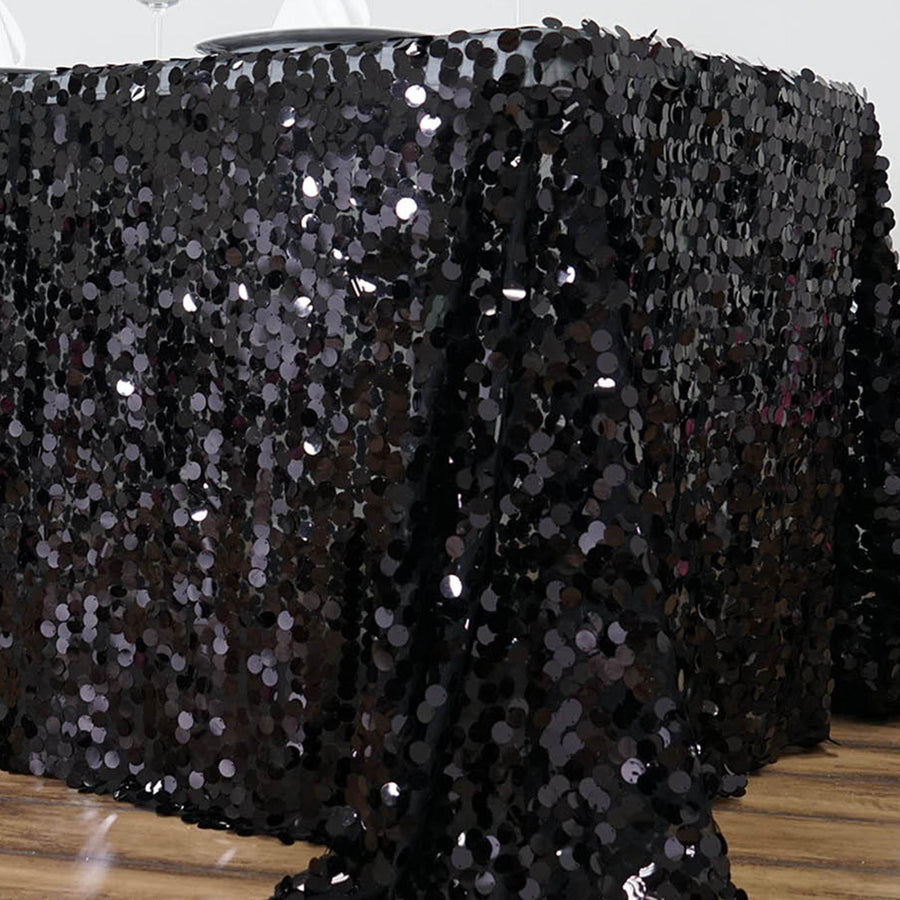 90X156 Black Big Payette Sequin Rectangle Tablecloth Premium