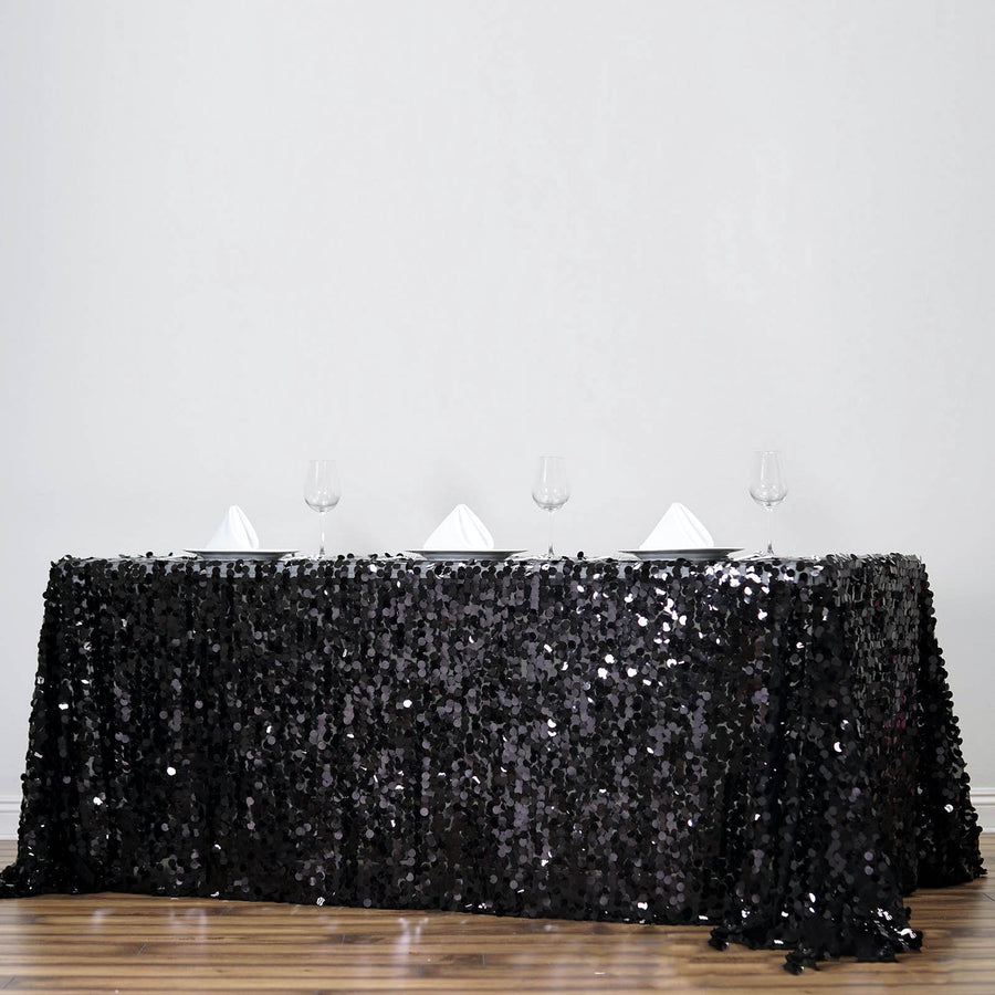 90"x156" Black Big Payette Sequin Rectangle Tablecloth Premium