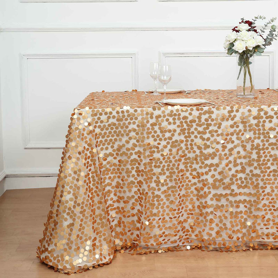 90x156inch Matte Champagne Big Payette Sequin Rectangular Tablecloth - Premium Collection