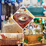 90inch x 156inch Champagne Big Payette Sequin Rectangle Tablecloth Premium