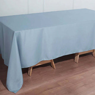 Experience Elegance and Durability with the Dusty Blue Polyester Rectangle Tablecloth Experience Elegance and Durability with the Dusty Blue Polyester Rectangle Tablecloth