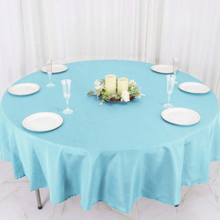 Elevate Your Event with the 90" Light Blue Polyester Round Tablecloth Elevate Your Event with the 90" Light Blue Polyester Round Tablecloth