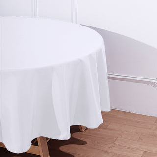 Create an Alluring Atmosphere with the 90" White Seamless Polyester Round Tablecloth
