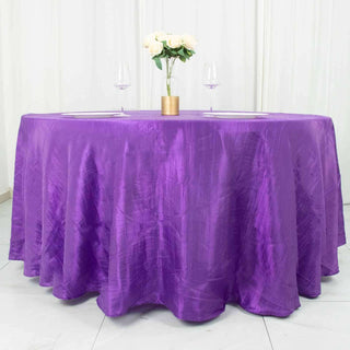 Elevate Your Event with the 120" Purple Seamless Accordion Crinkle Taffeta Round Tablecloth Elevate Your Event with the 120" Purple Seamless Accordion Crinkle Taffeta Round Tablecloth