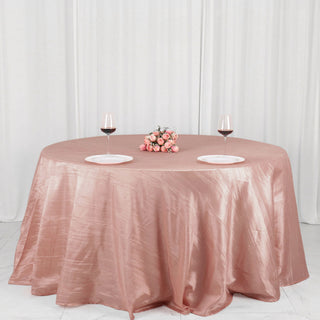 Create a Stunning Rose Table Decor with Dusty Rose Accordion Crinkle Taffeta Seamless Round Tablecloth