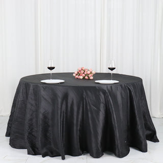 Complete Your Event Décor with the Black Accordion Crinkle Taffeta Tablecloth