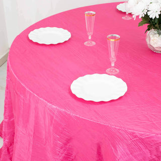 Fuchsia Accordion Crinkle Taffeta Seamless Round Tablecloth Fuchsia Accordion Crinkle Taffeta Seamless Round Tablecloth