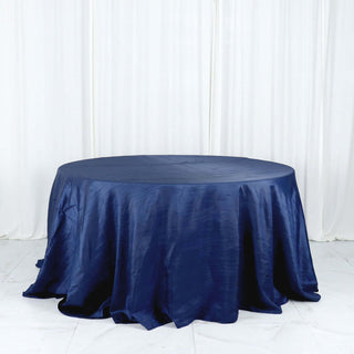 Navy Blue Accordion Crinkle Taffeta Seamless Round Tablecloth Navy Blue Accordion Crinkle Taffeta Seamless Round Tablecloth