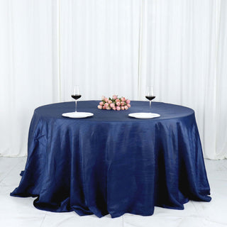 Navy Blue Accordion Crinkle Taffeta Seamless Round Tablecloth for Any Occasion Navy Blue Accordion Crinkle Taffeta Seamless Round Tablecloth for Any Occasion