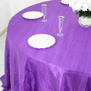 Elevate Your Event Decor with the Stunning Purple Accordion Crinkle Taffeta Tablecloth Elevate Your Event Decor with the Stunning Purple Accordion Crinkle Taffeta Tablecloth