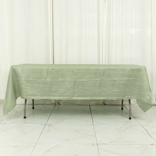 Elevate Your Event Decor with the Sage Green Accordion Crinkle Taffeta Seamless Rectangle Tablecloth