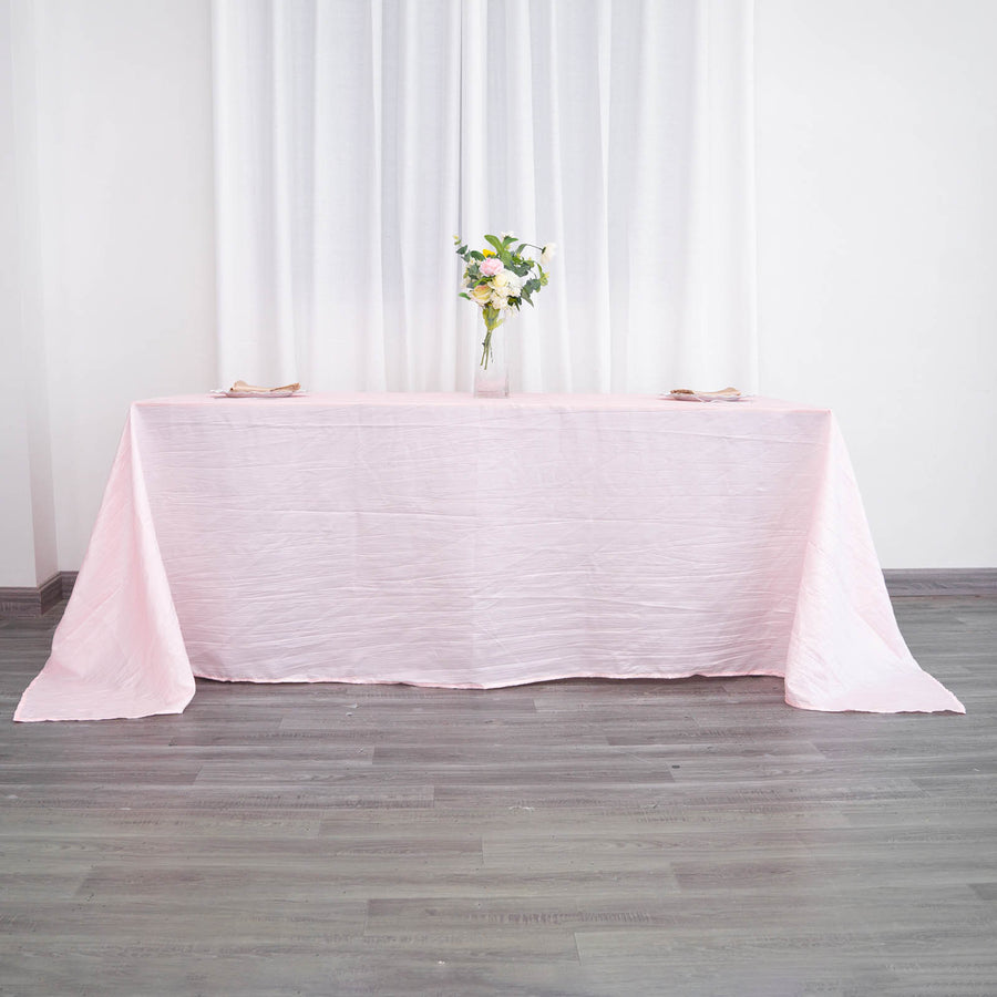 90x132Inch Blush Rose Gold Accordion Crinkle Taffeta Rectangular Tablecloth