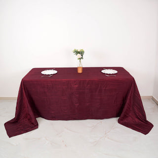 Elevate Your Event Decor with the Burgundy Accordion Crinkle Taffeta Tablecloth