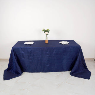 Navy Blue Accordion Crinkle Taffeta Seamless Rectangular Tablecloth